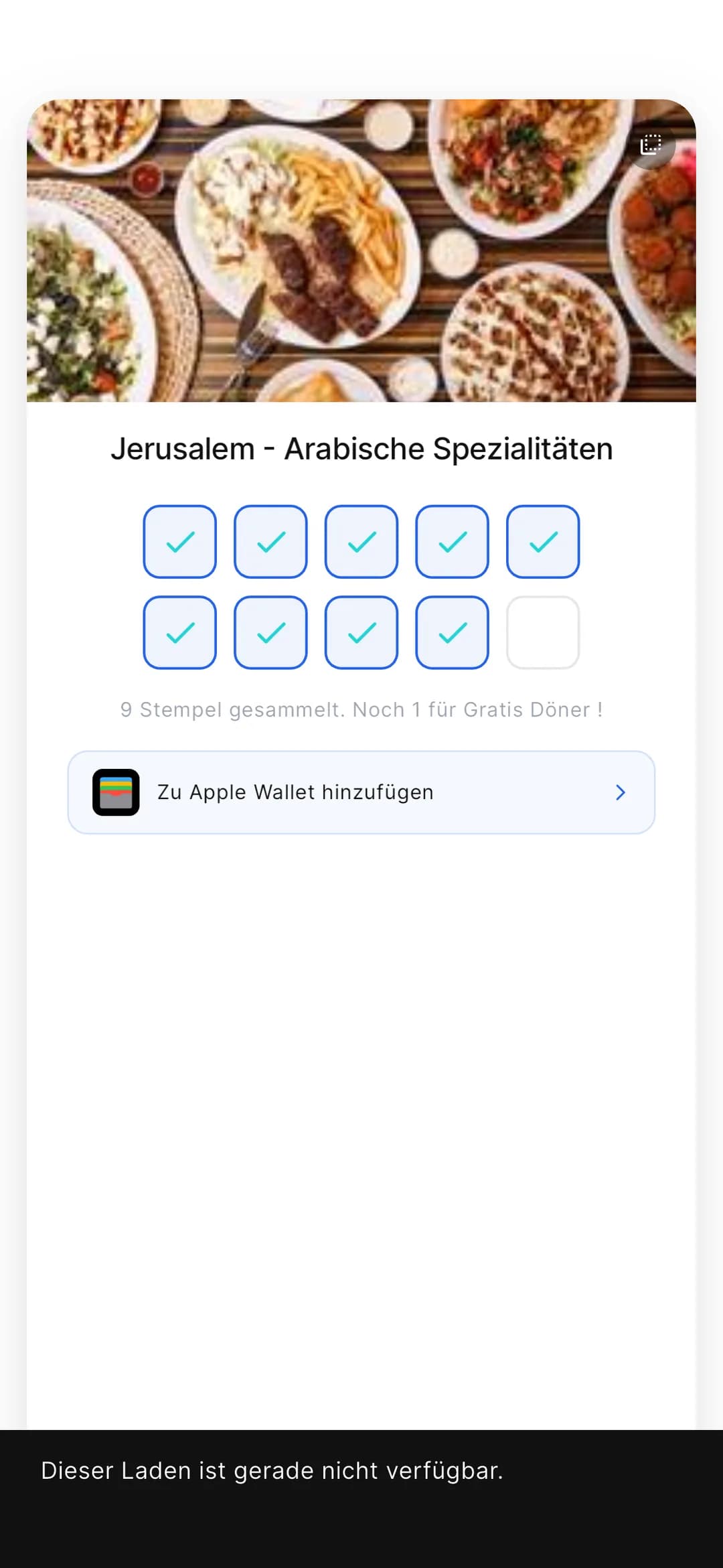 Stempely-App: Rückseite der Karte mit Adresse und Öffnungszeiten